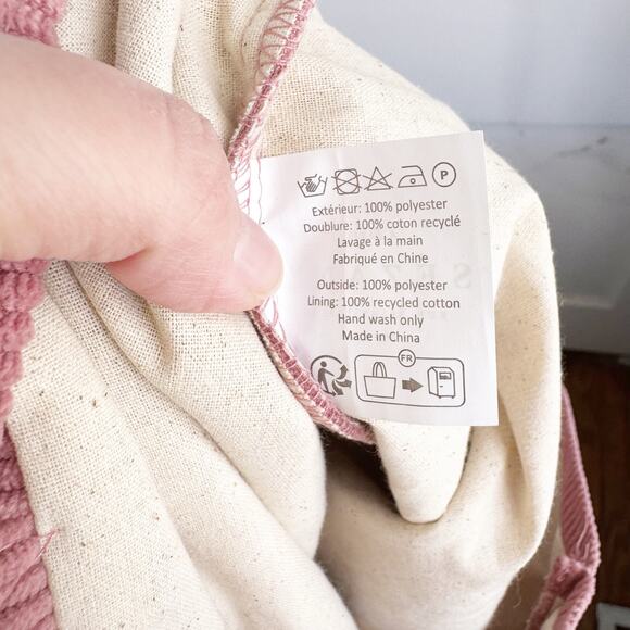 Sezane Tote Bag Pink La Maille Ribbed Corduroy Double Handle Lined Rectangular - Picture 12 of 12